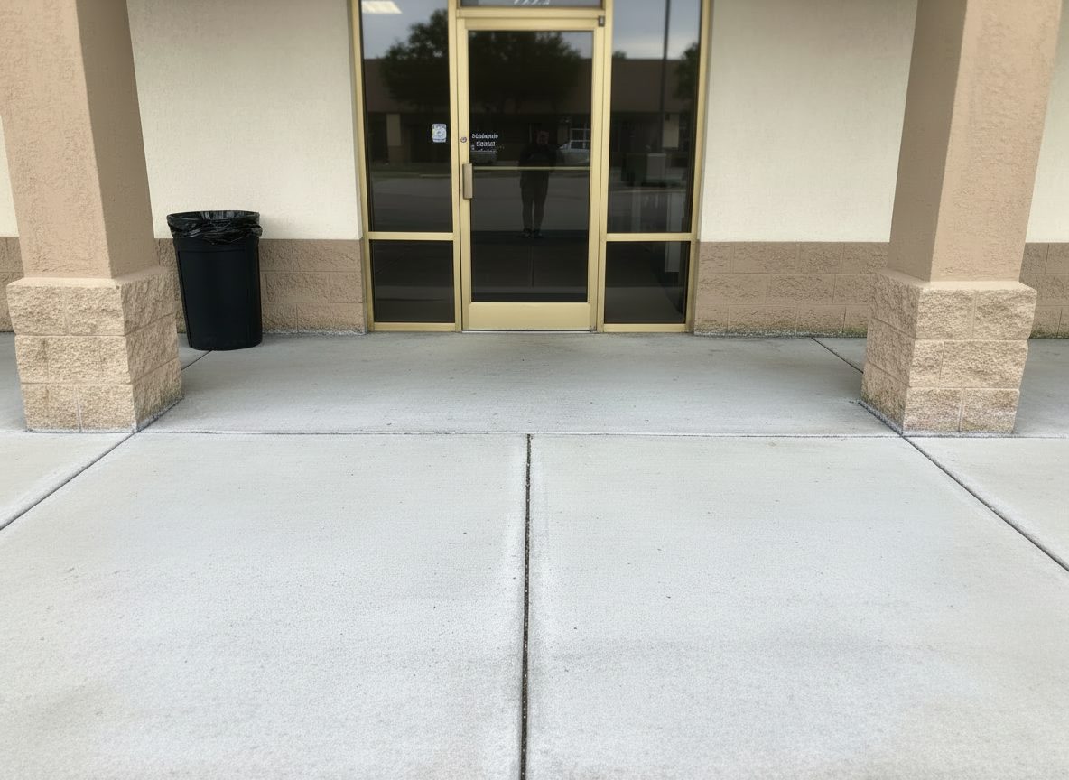 The same Boise storefront walkway with uniformly clean, freshly pressure-washed concrete after