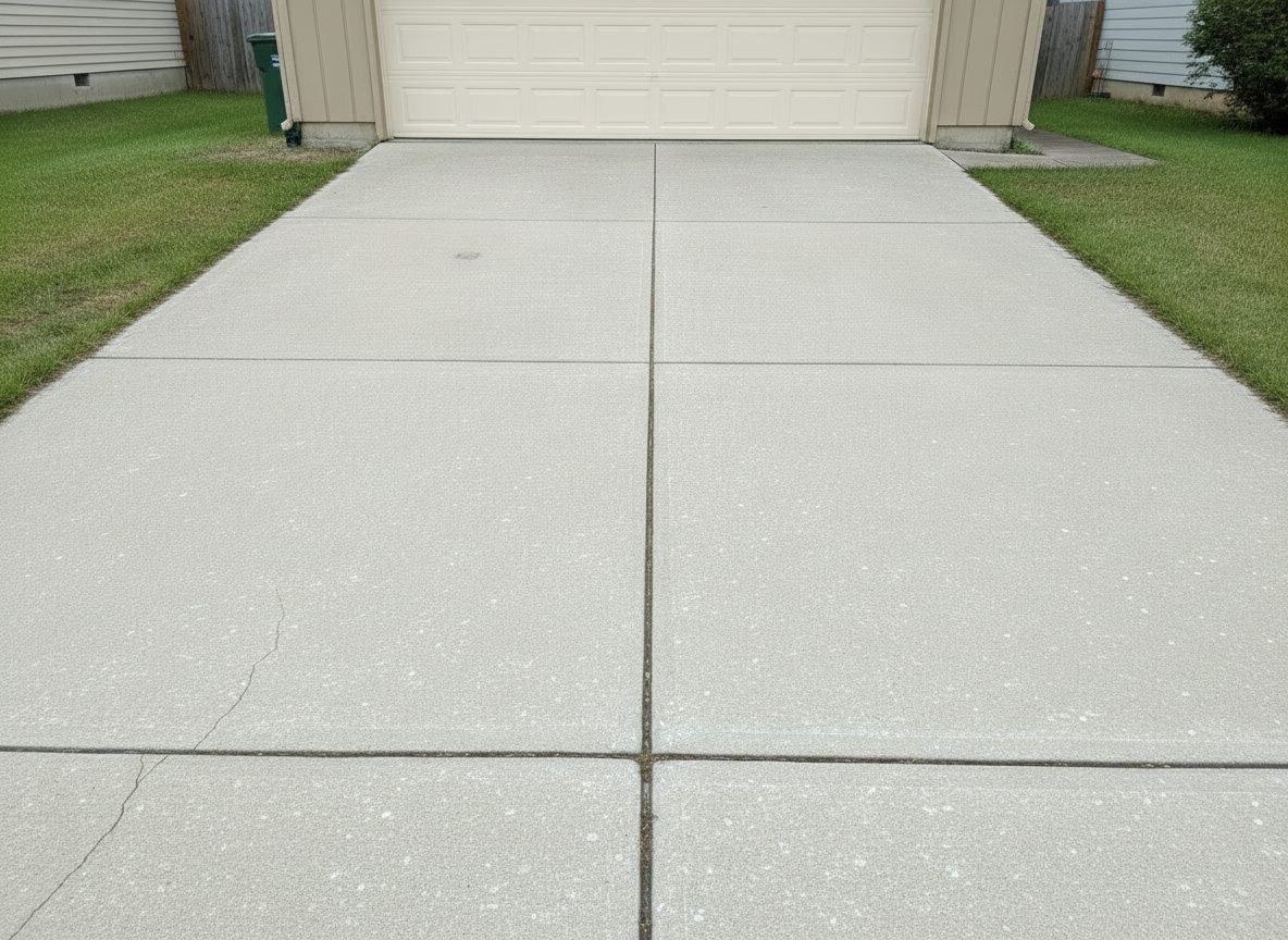 The same Boise concrete driveway back to an even, bright finish after cleaning
