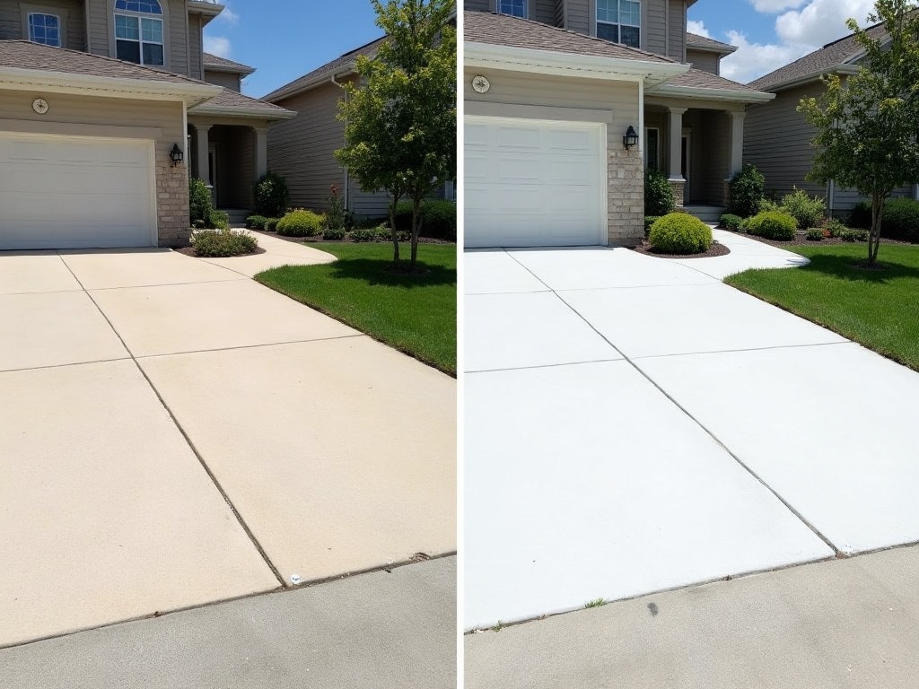 The same style of driveway, bright and clean after pressure washing